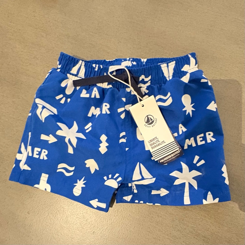 Petit bateau - baby boys Blue Nautical laMer beach Swim Trunks shorts 24 mo 2T